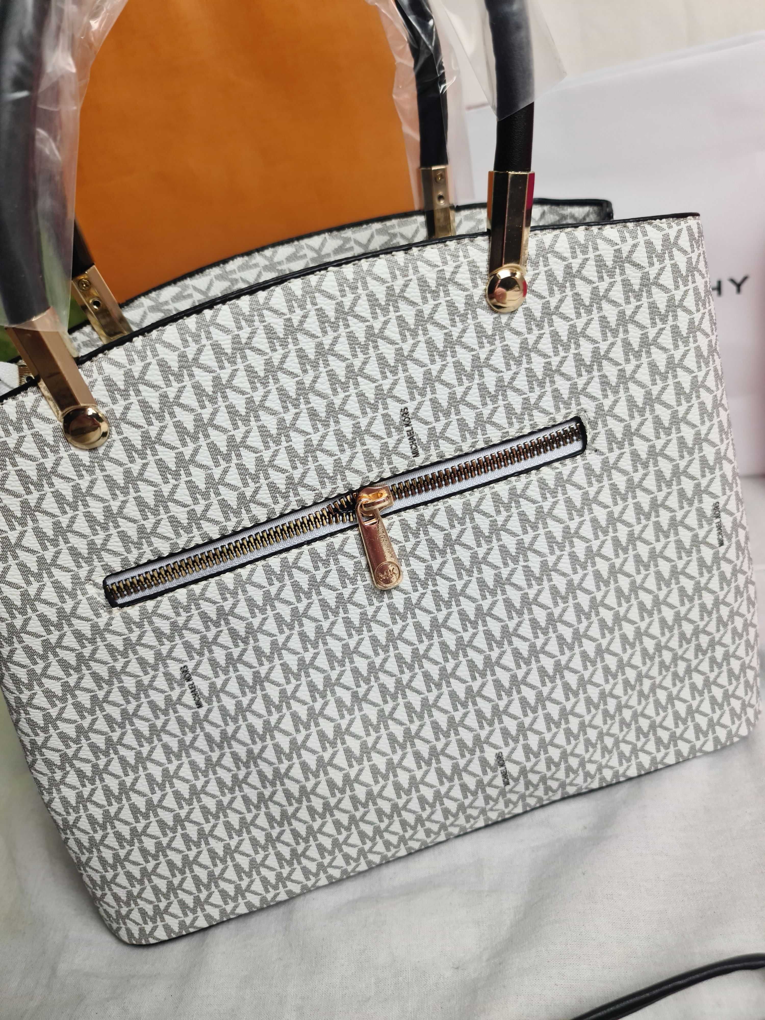 Torba damska biała michael kors torebka mk brelok