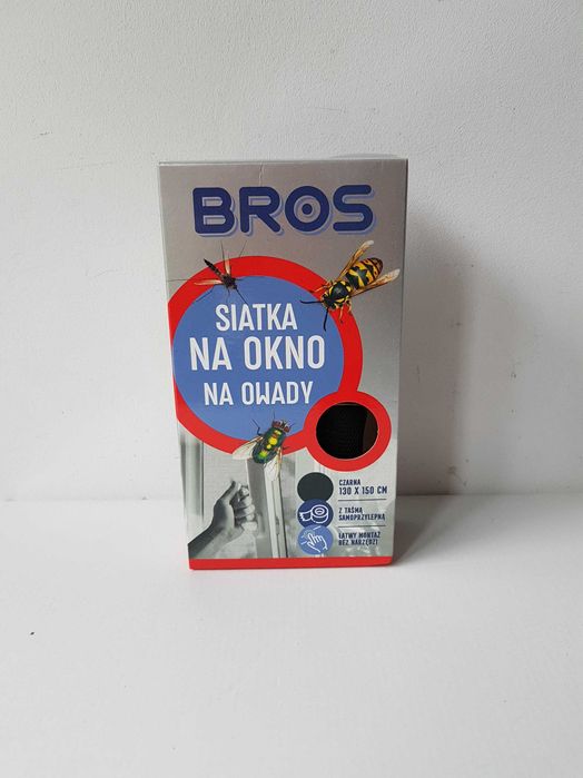 BROS czarna siatka na okno na owady 130x150cm z taśmą samoprzylepną