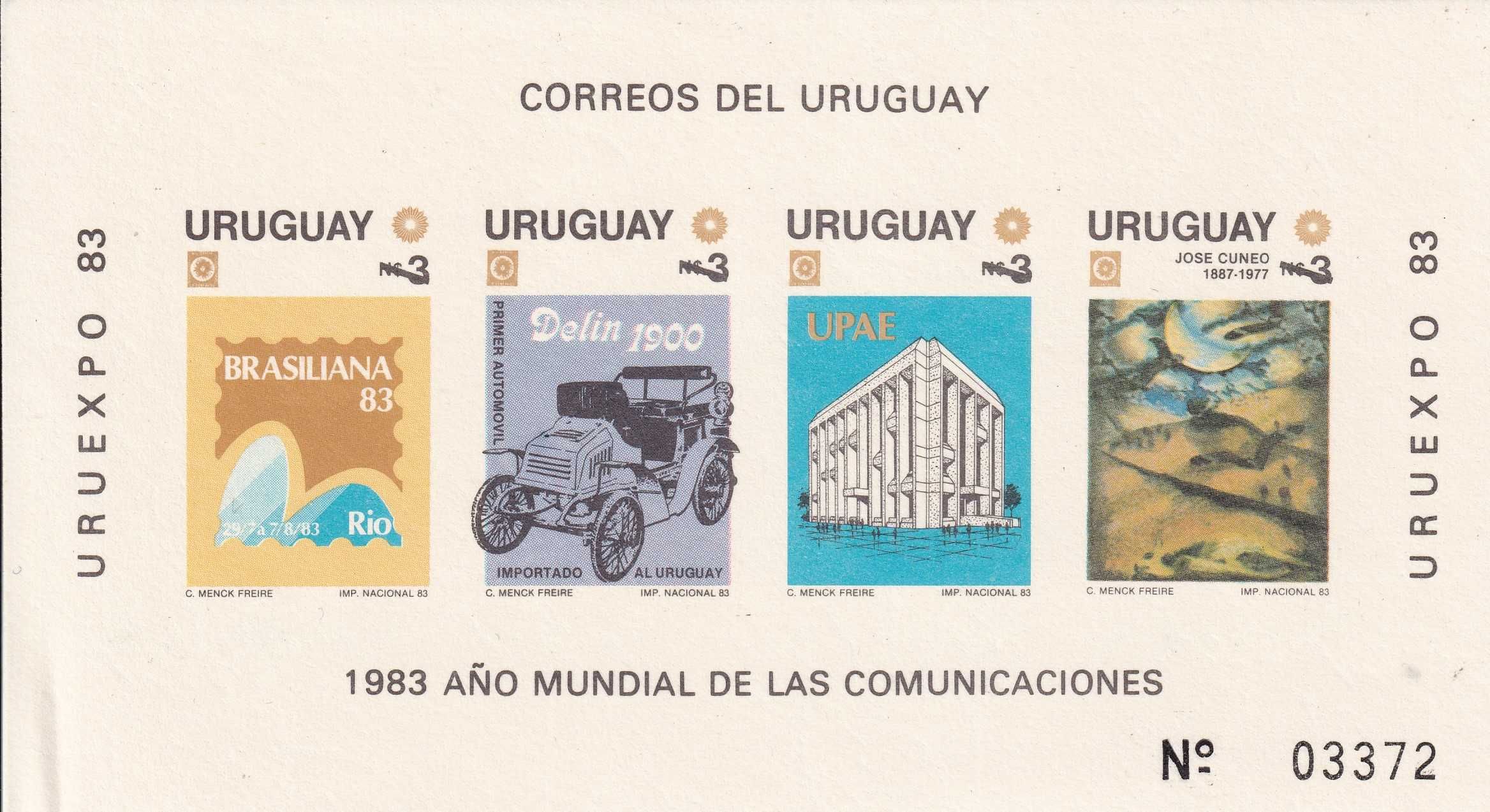 znaczki pocztowe czyste - Urugwaj 1983 bl.53B cięty kat.12€