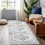 TOPICK Dywan w stylu vintage 90 x 150 cm, niebieski, kwiatowy