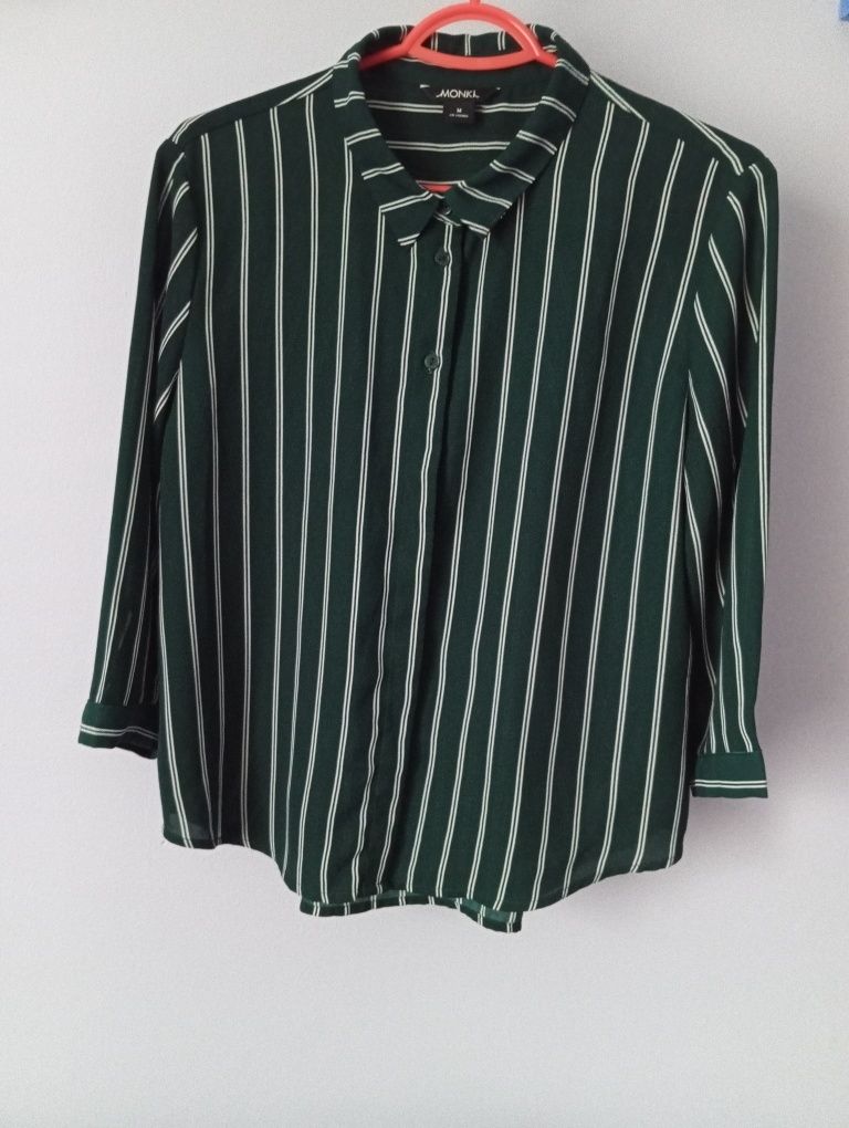 Koszula damska S M paski MONKI krótsze rękawy elegancka wizytowa