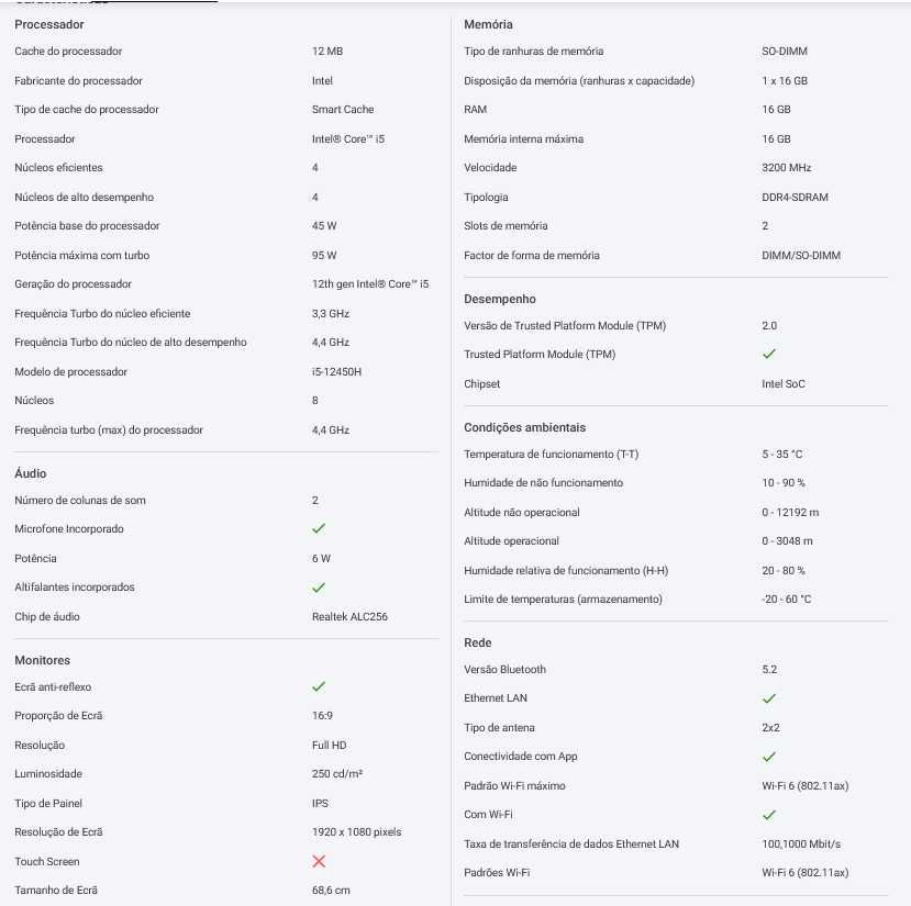 All in One 27'' Lenovo i5 12450H/16GB/SSD 1TB/W11 (3anos garantia)