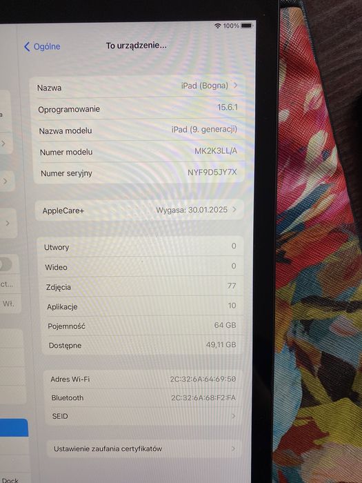 iPad 9 generacja 64 gb z Apple care