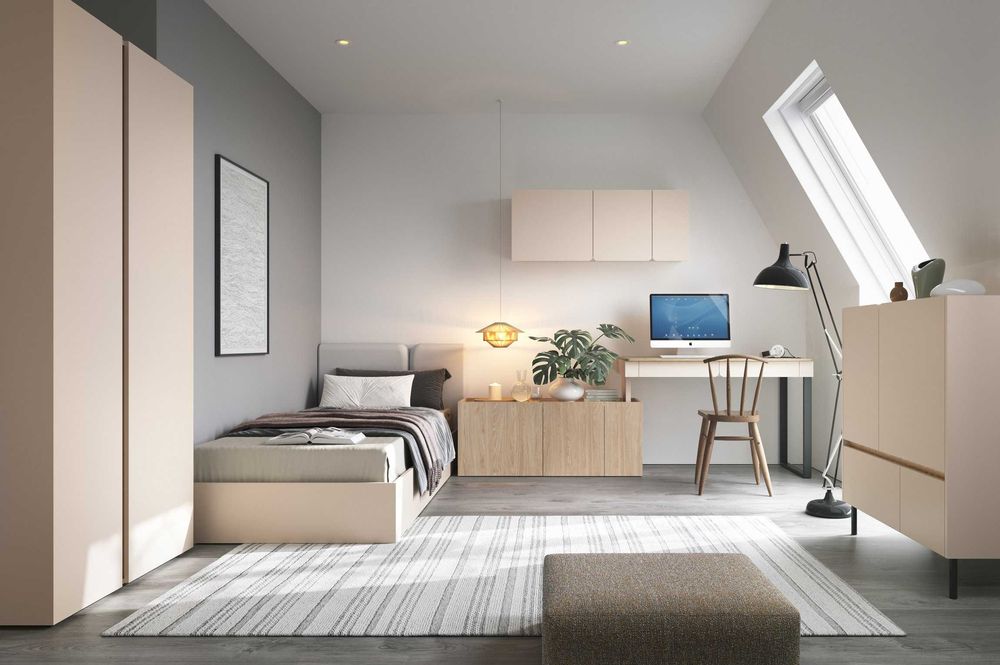 Zestaw mebli młodzieżowy szafa komoda regał sypialnia zieleń Beż HIT