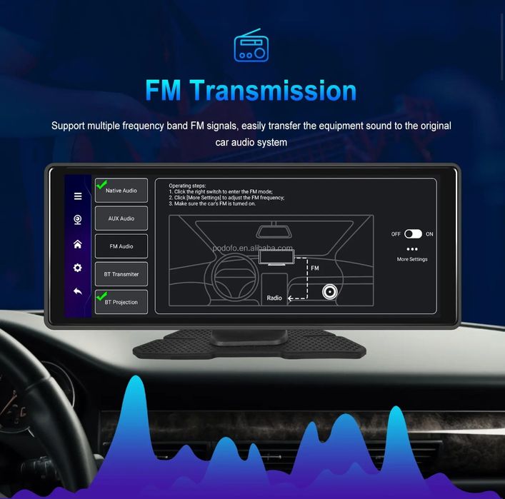 Rádio Portátil Carplay Android Auto 8-core 2 Câmaras Wi-Fi 4/64GB GPS