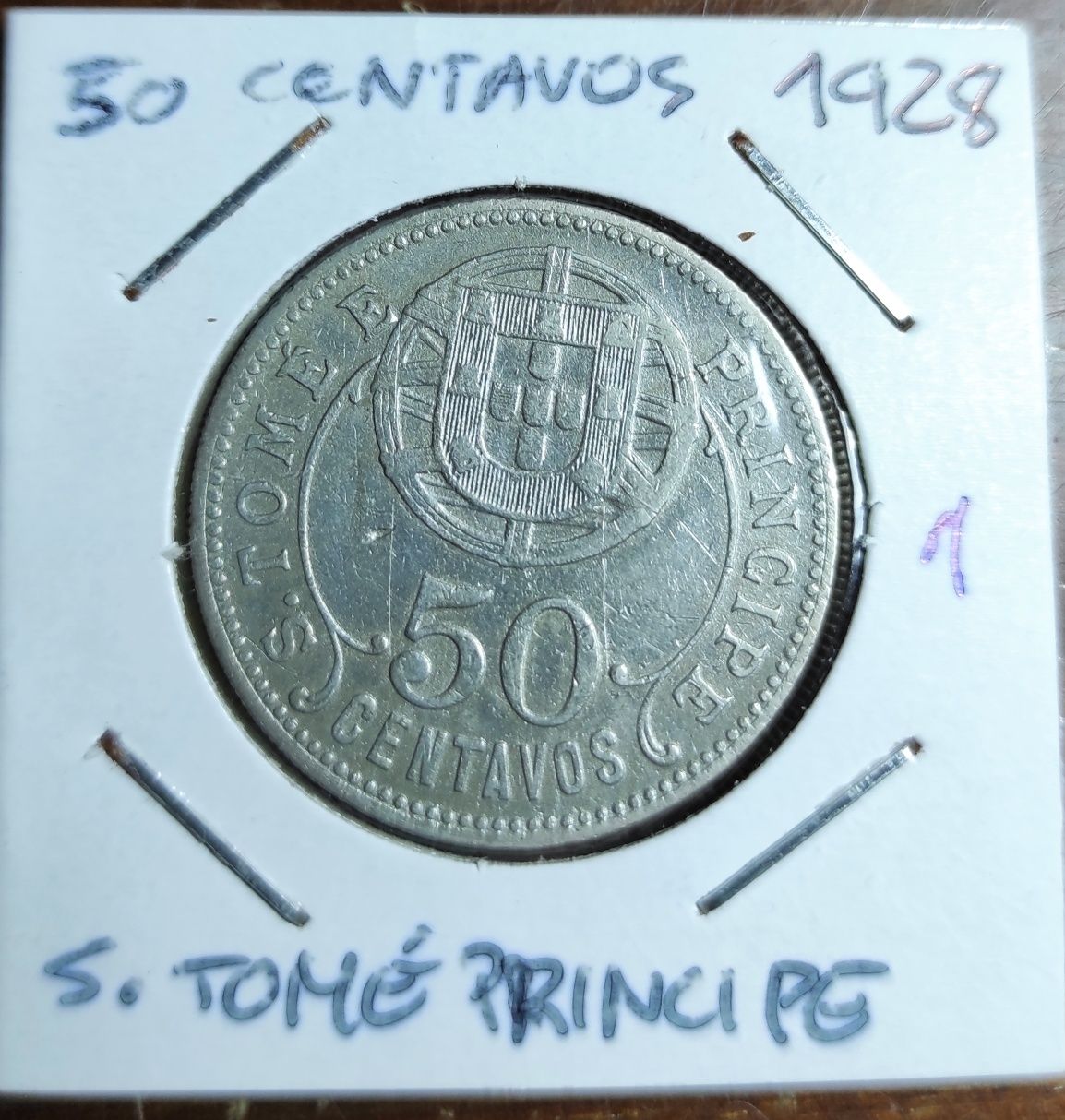 Moeda 50 Centavos 1928, S. Tomé e Principe BC