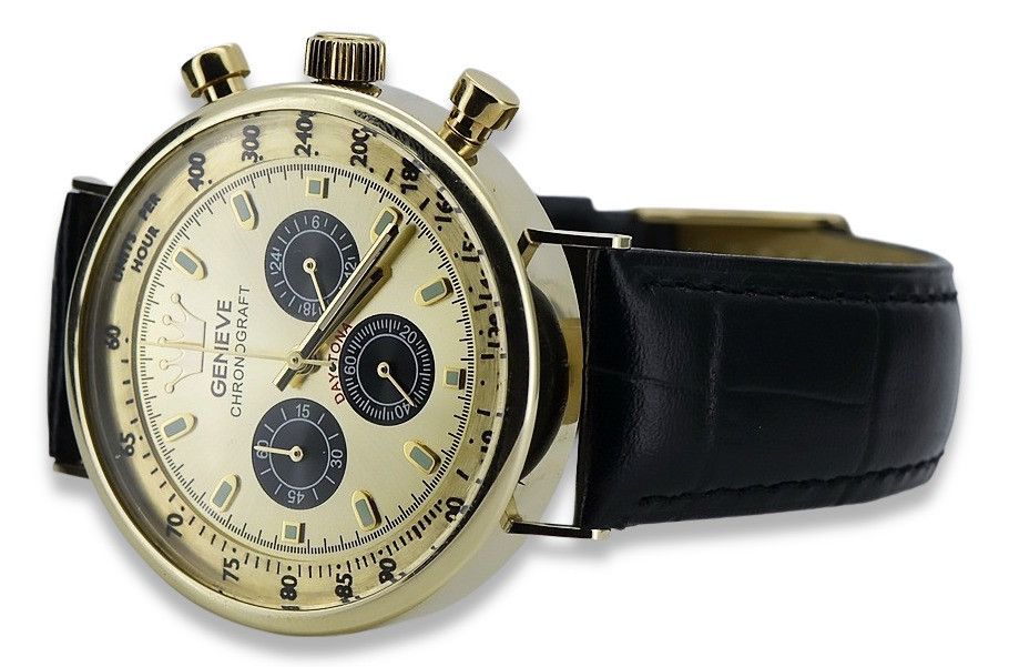 Złoty zegarek na pasku męski 14k 585 Geneve mw012y Złoty 14k Nowość