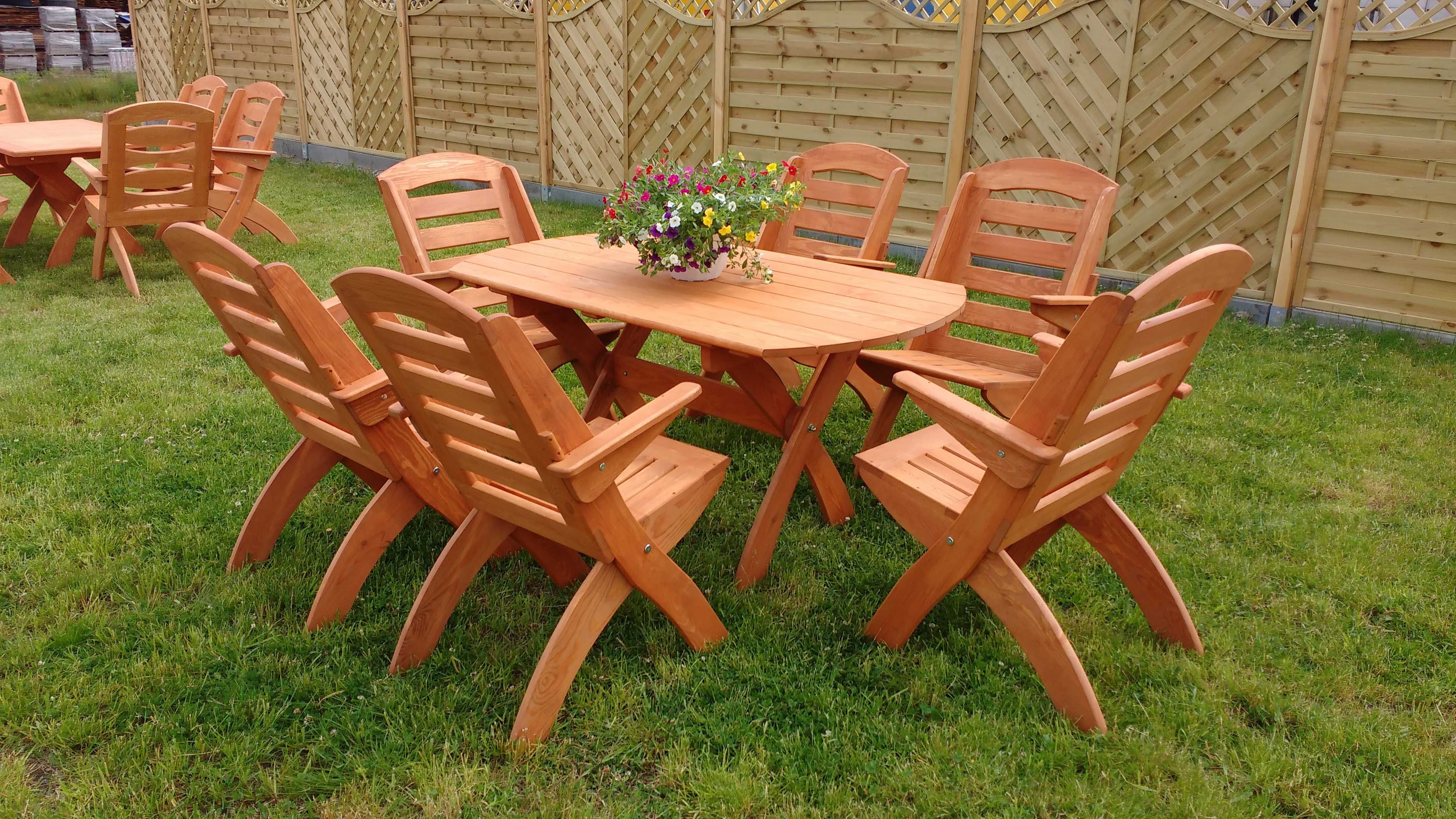 Meble ogrodowe drewniane, składane, 6 krzeseł + stół prostokąt X nr. 1