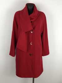 Czerwony wełniany płaszcz damski z dodatkiem kaszmiru rozmiar XL