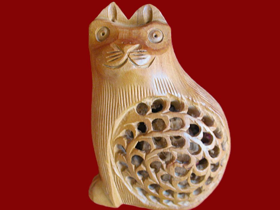 Kot - Stara Figurka - twarde drewno - 10 x 8 x 4 cm Rękodzieło