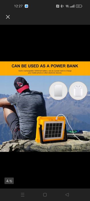 Nulmvic 12000 mAh 100 W LED reflektor budowlany solarny powerbank