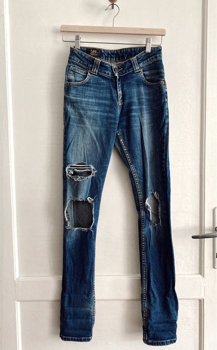 Jeansy spodnie skinny dziury lee przecierane