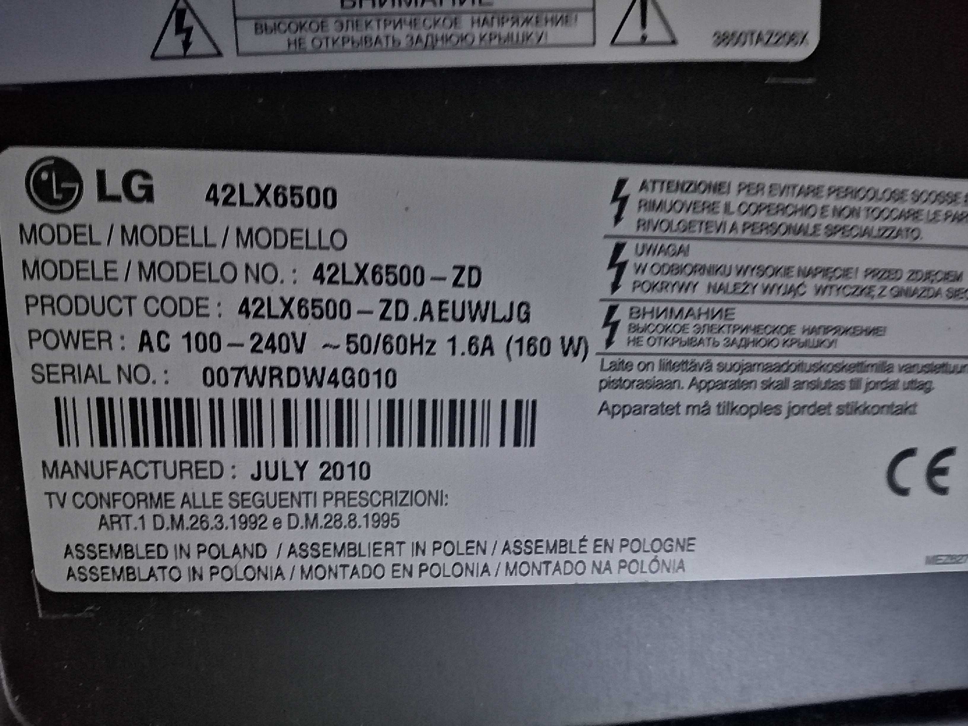 TV LG modelo42LX6500-ZD.AEUWLJG avariado. Para peças