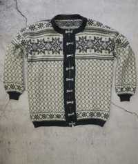 Sweter gruby wełniany norweskie wzory góralski XL