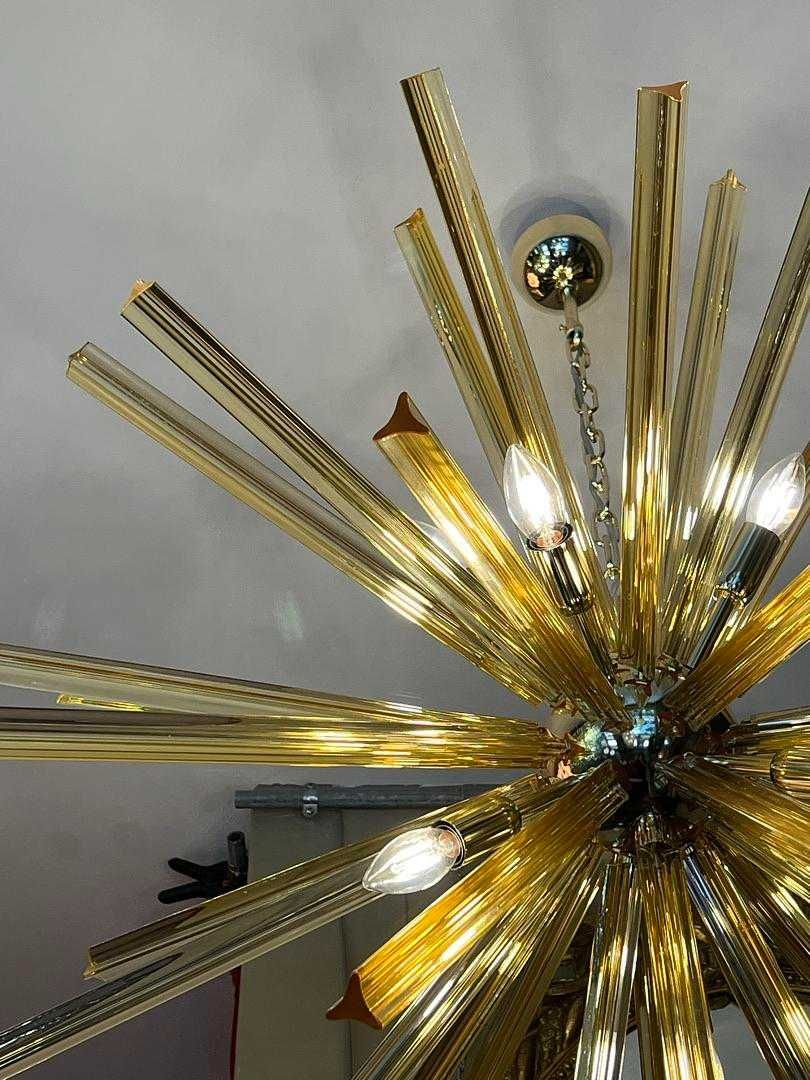 Lustre Sputnik 9 Lumes, 31 Barras Vidro Amarelo Estrutura Metal SÉC.XX