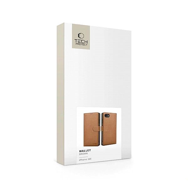 Etui Tech-Protect Wallet na iPhone 16e - brązowe