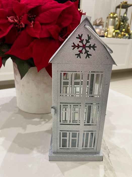 Stebrny lampion snowhouse domek brokat brokatowy home&you