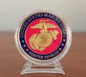 Moeda Comemorativa Marine Corps - Semper Fidelis com Suporte