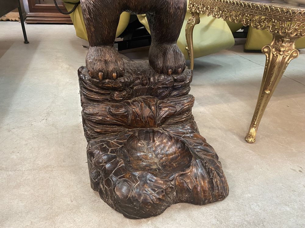 Duża Drewniana  Figura Rzeźba Myśliwska Niedźwiedź Parasolnik
