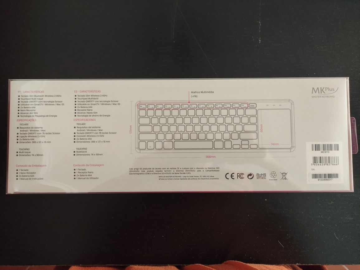 Teclado sem fios e touchpad da marca MKPlus, modelo MC910 - NOVO