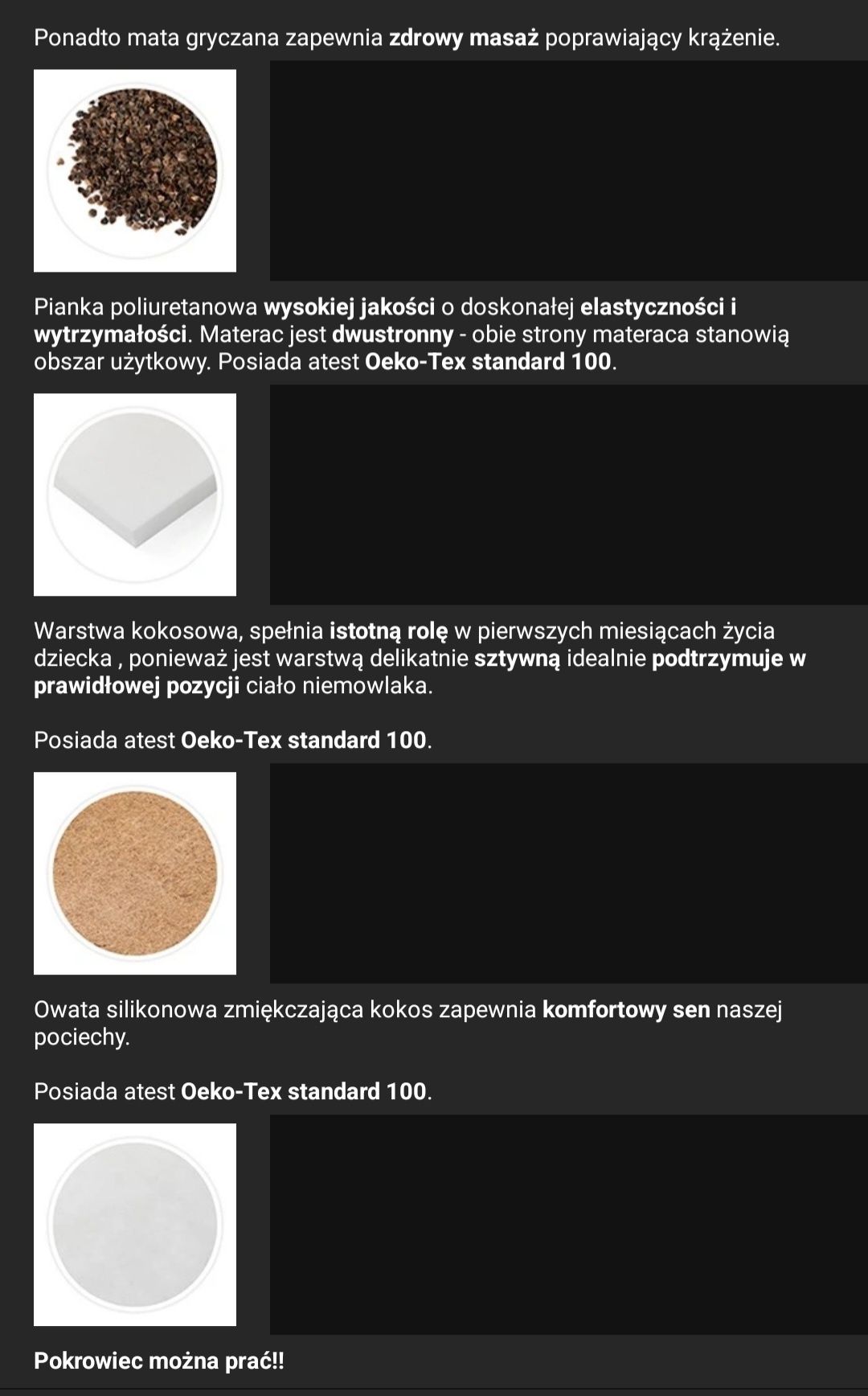 Materac łóżeczko 120x60 gryka,pianka, kokos, mikrofibra