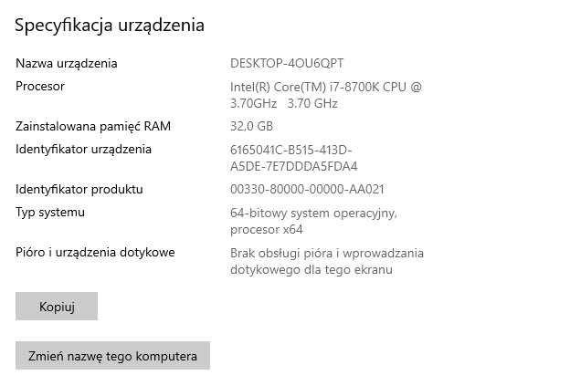komputer i7-8700K, 32GB DDR4