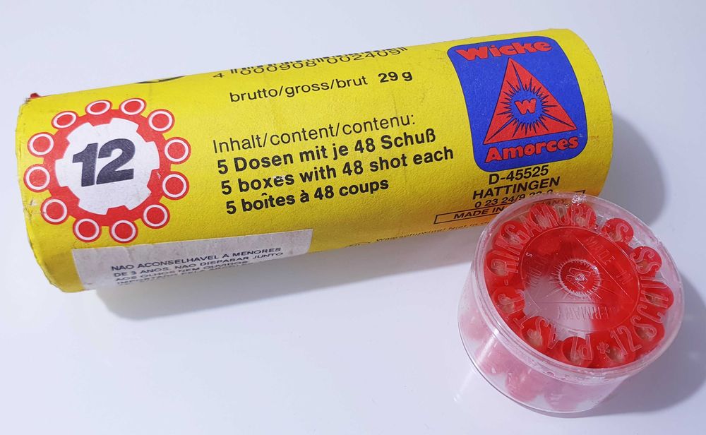Antiga Embalagem "FULMINANTES REVOLVER" de Brincar Crianças ~ 20 Rodas