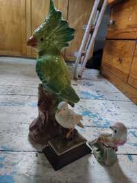 Kolekcja ceramicznych ptaków Duża papuga i dwa gołębie