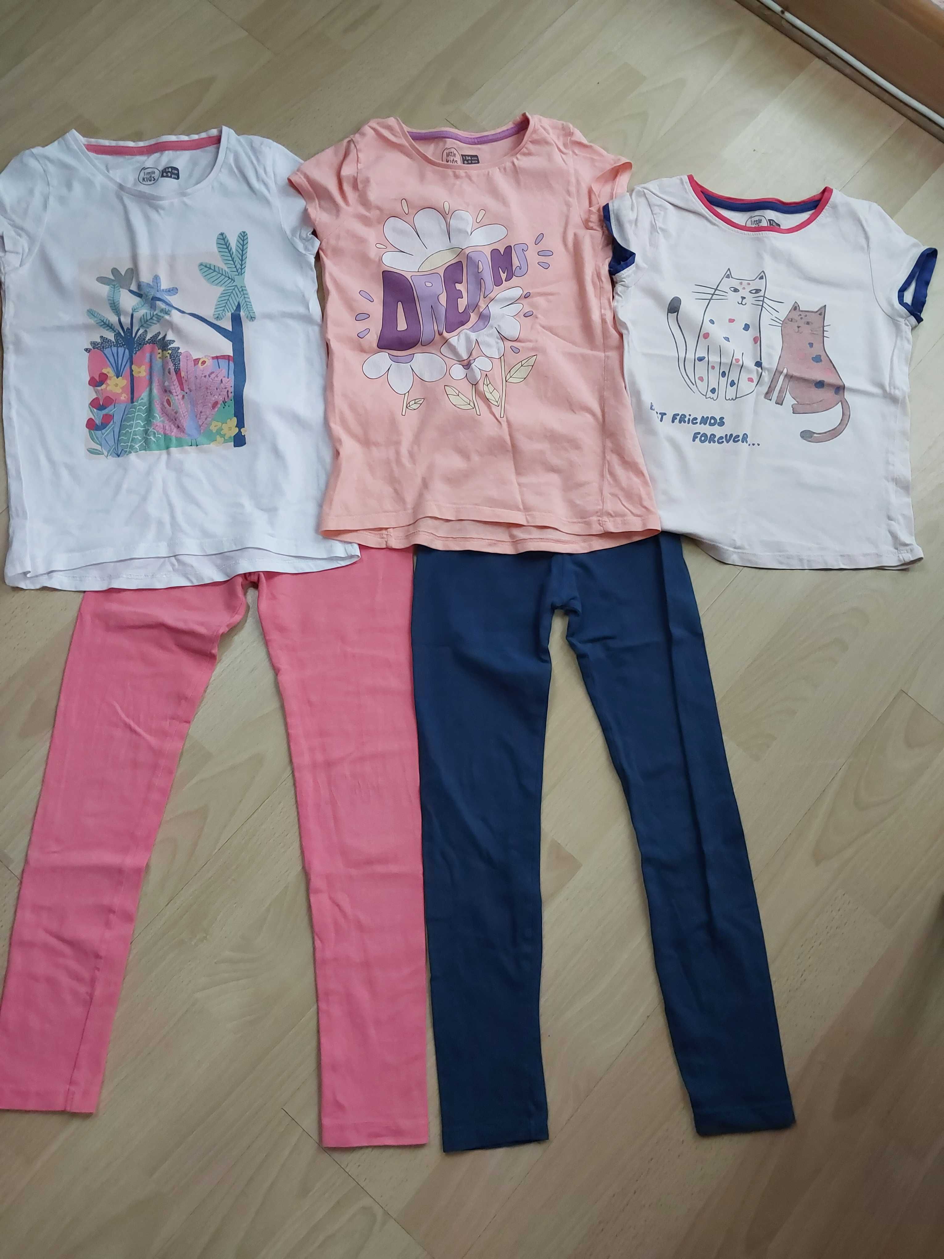 Komplet koszulek 3-pak i legginsy 2-pak dla dziewczynki 128-134 wzrost