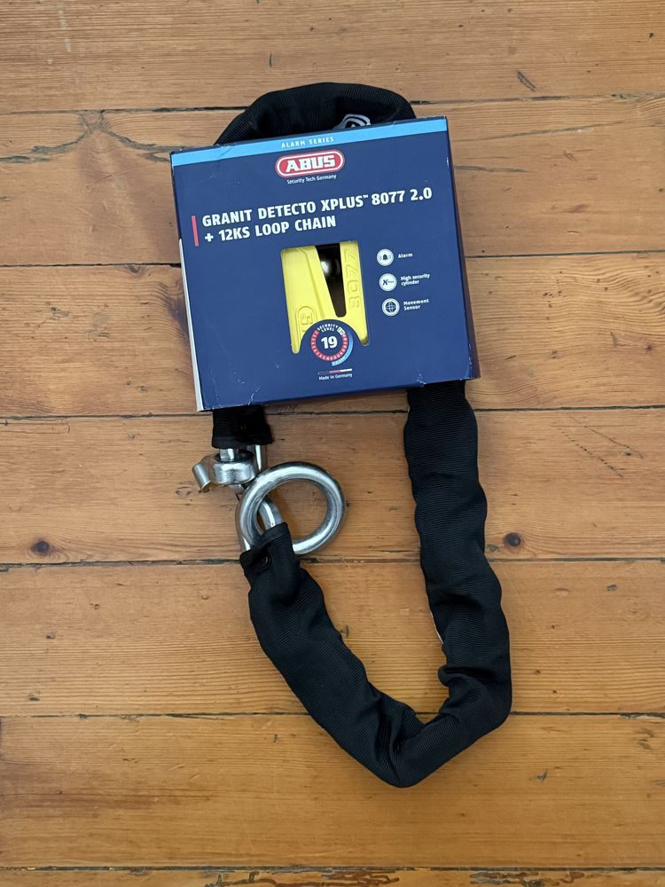 Cadeado de Disco ABUS Granit Detecto Xplus 8077 2.0 + 12 KS Loop Chain