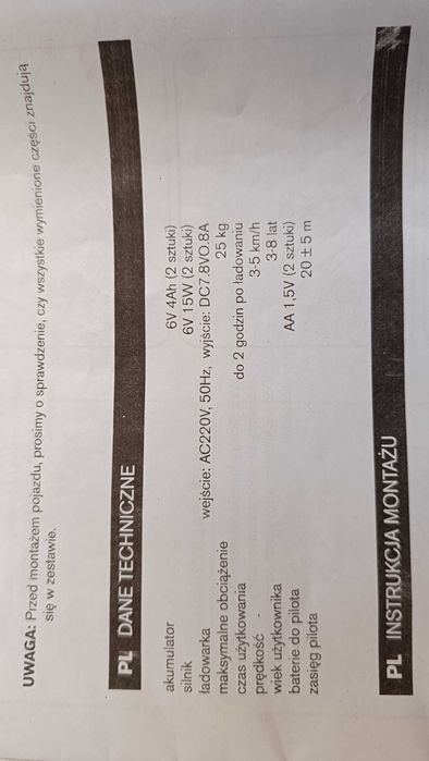 Samochód na akumulator, wiek 3+