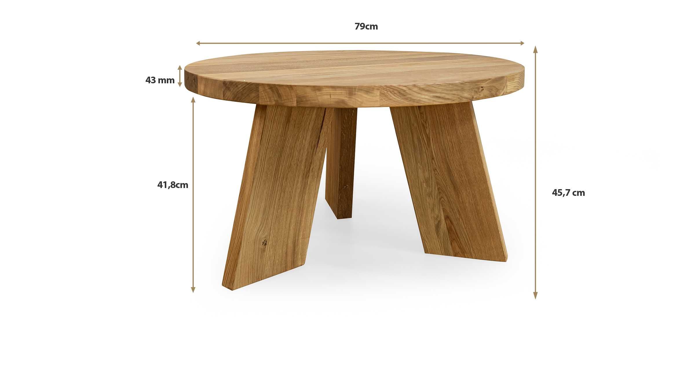 Stolik kawowy okrągły 80 cm RONDO w całości z drewna dębowego