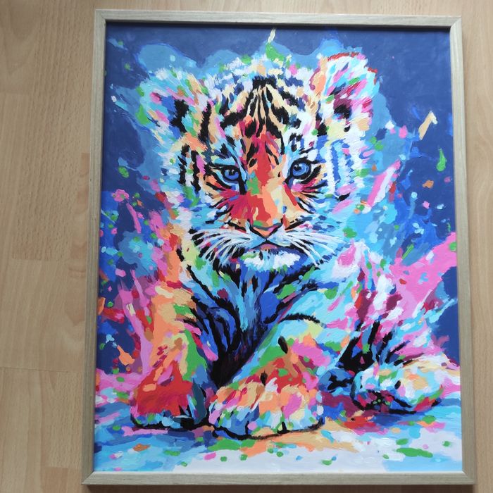 Obraz ręcznie malowany kolorowy tygrysek 40 x 50 cm