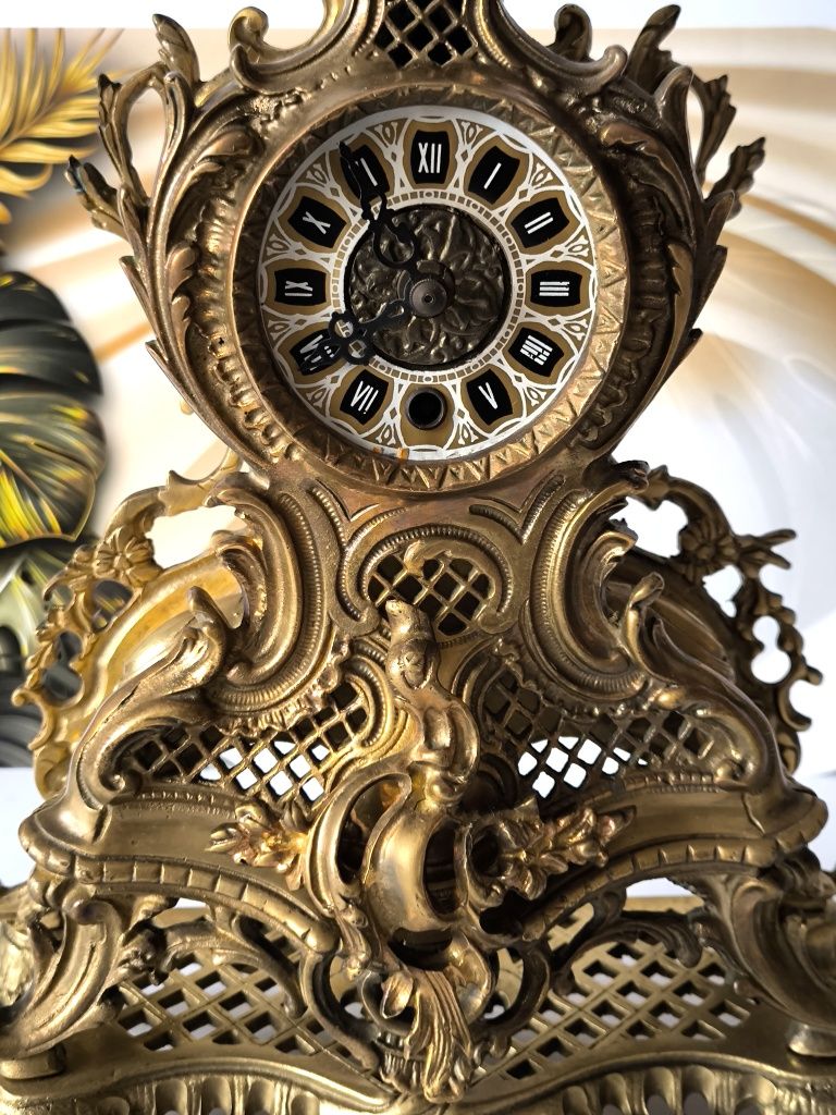 Zegar kominkowy piękny stary mosiądz sprawny 36 cm