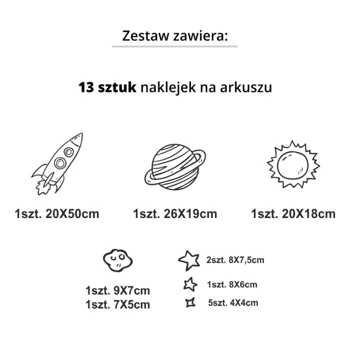 Naklejki dla dzieci na ścianę kosmos, rakieta, planety, gwiazdy
