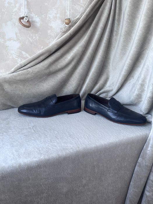 Лофери чоловічі, Giardini , 44р., повністю зі шкіри, темно  сині.