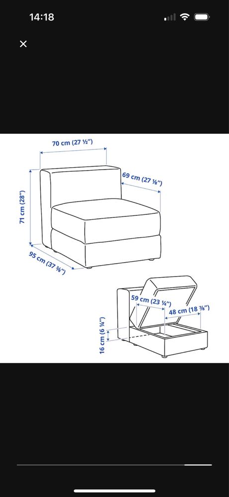 Sofa modułowa ze schowkiem Jattebo 2 szt Ikea szara jak nowa!