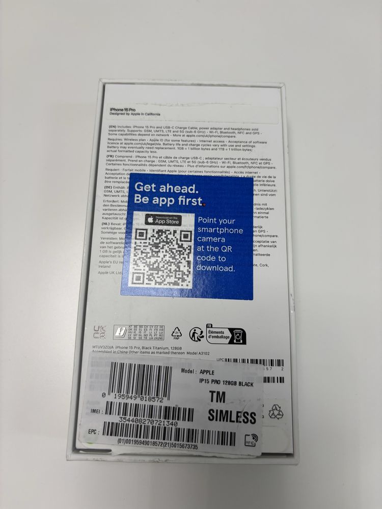 Pudełko Apple iPhone 15 Pro 128GB BLACK TITANIUM ORYG A3102