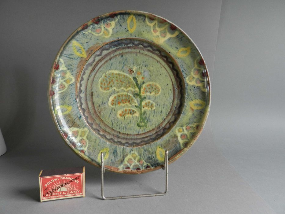 przedwojenna ceramika ludowa talerz patera Leon Necel Chmielno Kaszuby