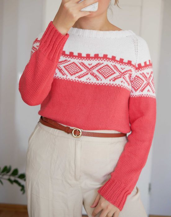 Sweter norweskie wzory rękodzieło handmade cottage unikat na prezent