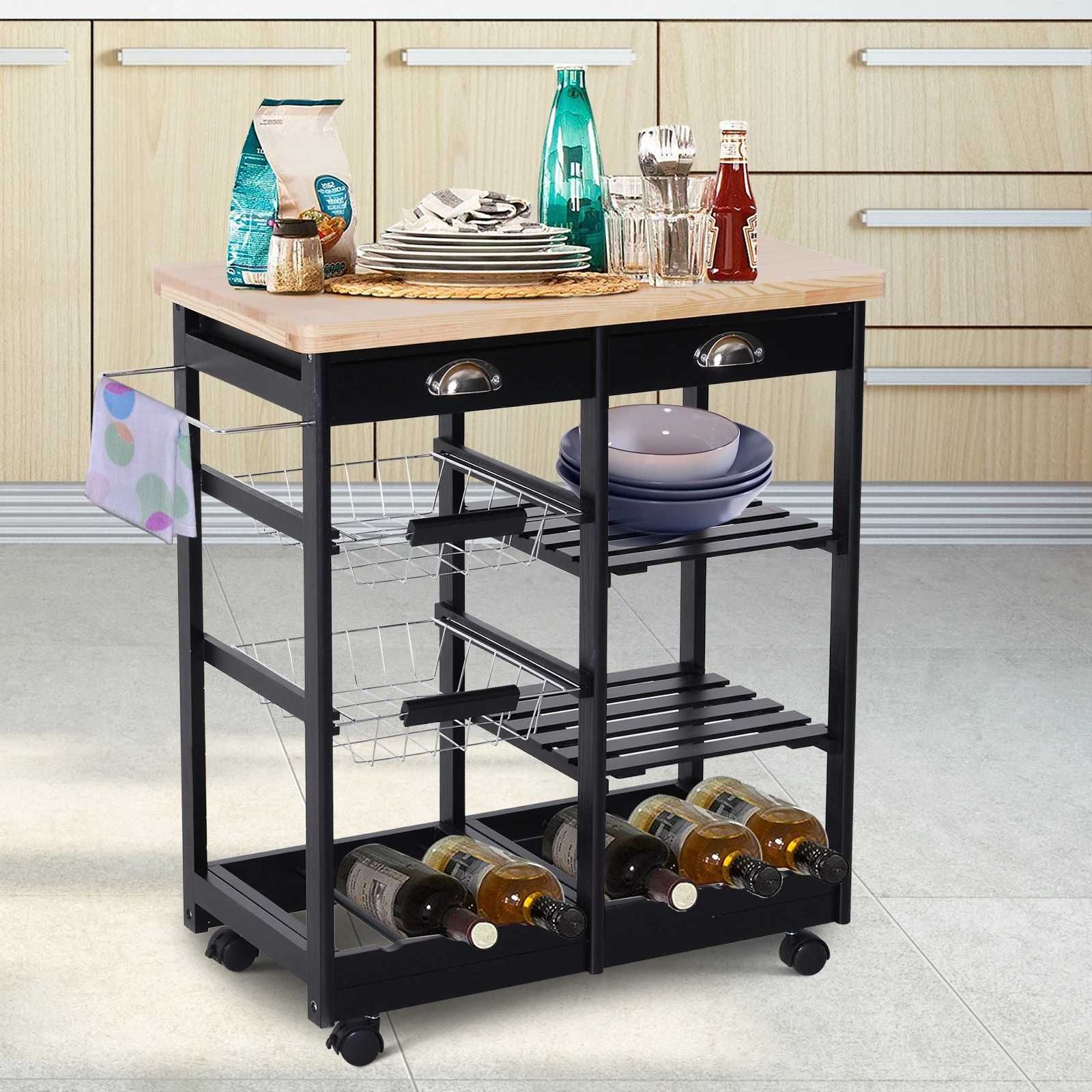 HOMCOM® barek wózek KUCHENNY na kółkach szuflady PÓŁKA NA WINO