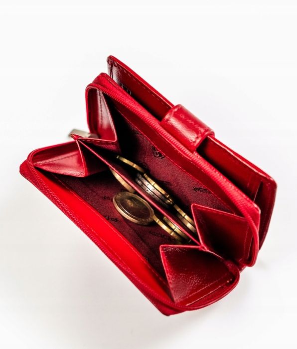 Peterson DAMSKI portfel skórzany mały pionowy na zatrzask czerwony