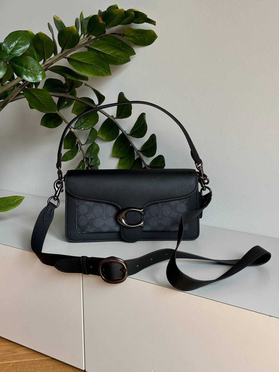 Coach Tabby Black Grey Shoulder Bag Signature Canvas