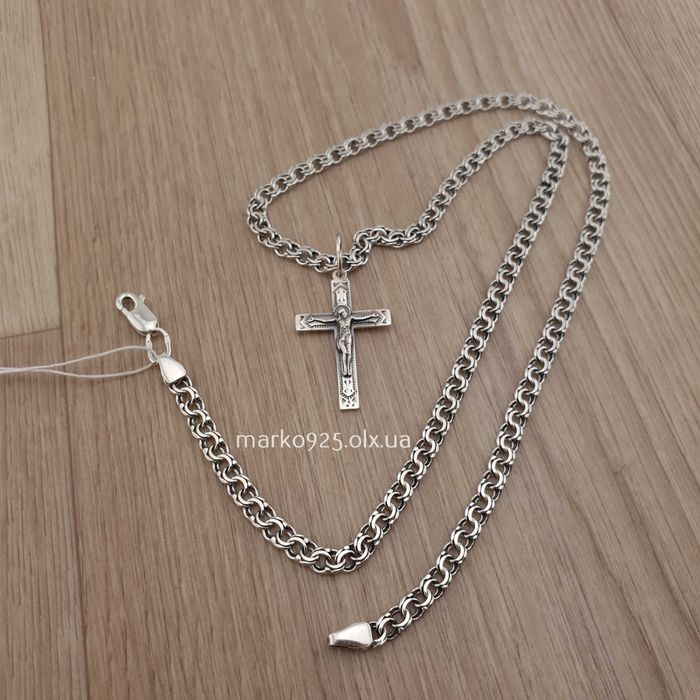 Срібний ланцюжок з хрестиком чоловічий Бісмарк 925 проба на шию