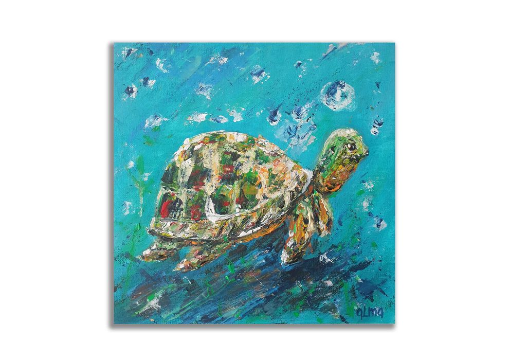 Obraz ręcznie malowany 25x25 cm żółw