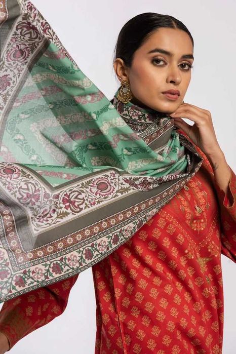 Duża chusta szal dupatta mięta kwiaty bawełna orient hidżab hijab