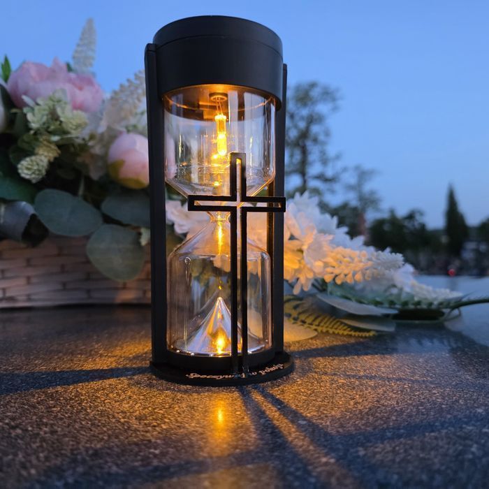 2x ZNICZ solarny led LAMPION na grób statuetka na cmentarz z krzyżem