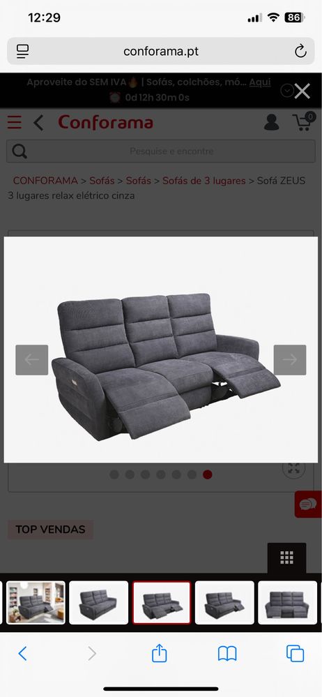 Sofá ZEUS 3 lugares relax CASTANHO