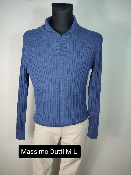 Massimo Dutti niebieski sweter bawełna kaszmir prążkowany kołnierzyk r