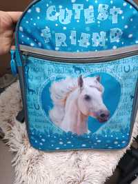 Plecak szkolny z koniem, koń, niebieski szary